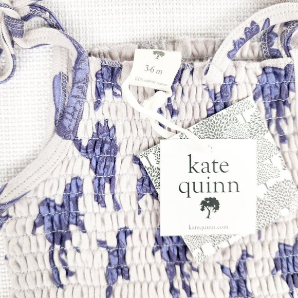 Kate Quinn Purple Dinosaur Organic Smocked Tie Bubble 3-6 Months Summer Romper - Picture 5 of 9